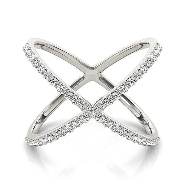 14k White Gold X Style Thin Ring with Diamonds (1/2 cttw) - Alexandria Jewelry & Company Beverly Hills