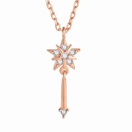 Party CZ Star Wishing Stick 925 Sterling Silver Necklace