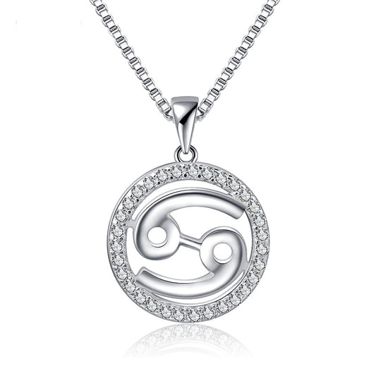 Personalized Zodiac White CZ 925 Sterling Silver Pendant Women