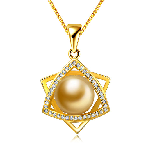 Rotary Inverted Triangle White/Yellow Shell Pearl 925 Sterling Silver Pendant
