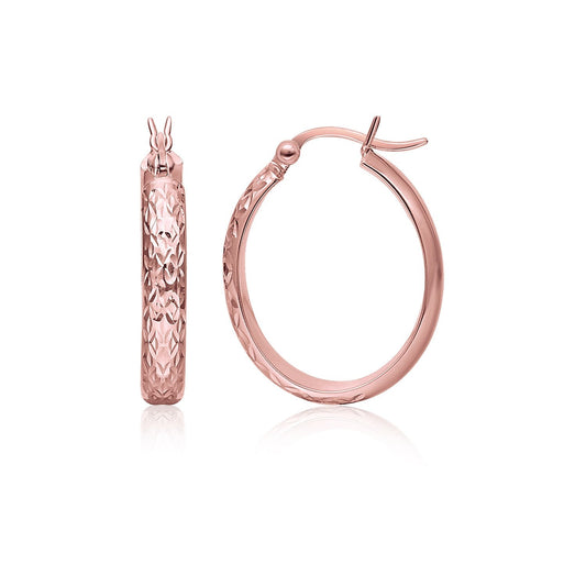 14k Rose Gold Hammered Oval Hoop Earrings - Alexandria Jewelry & Company Beverly Hills