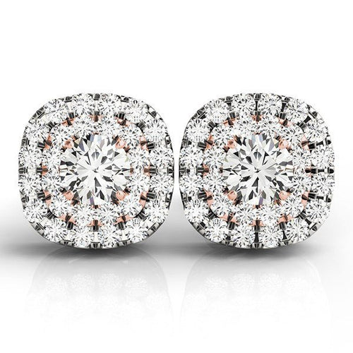 14k White and Rose Gold Cushion Shape Halo Diamond Earrings (3/4 cttw) - Alexandria Jewelry & Company Beverly Hills