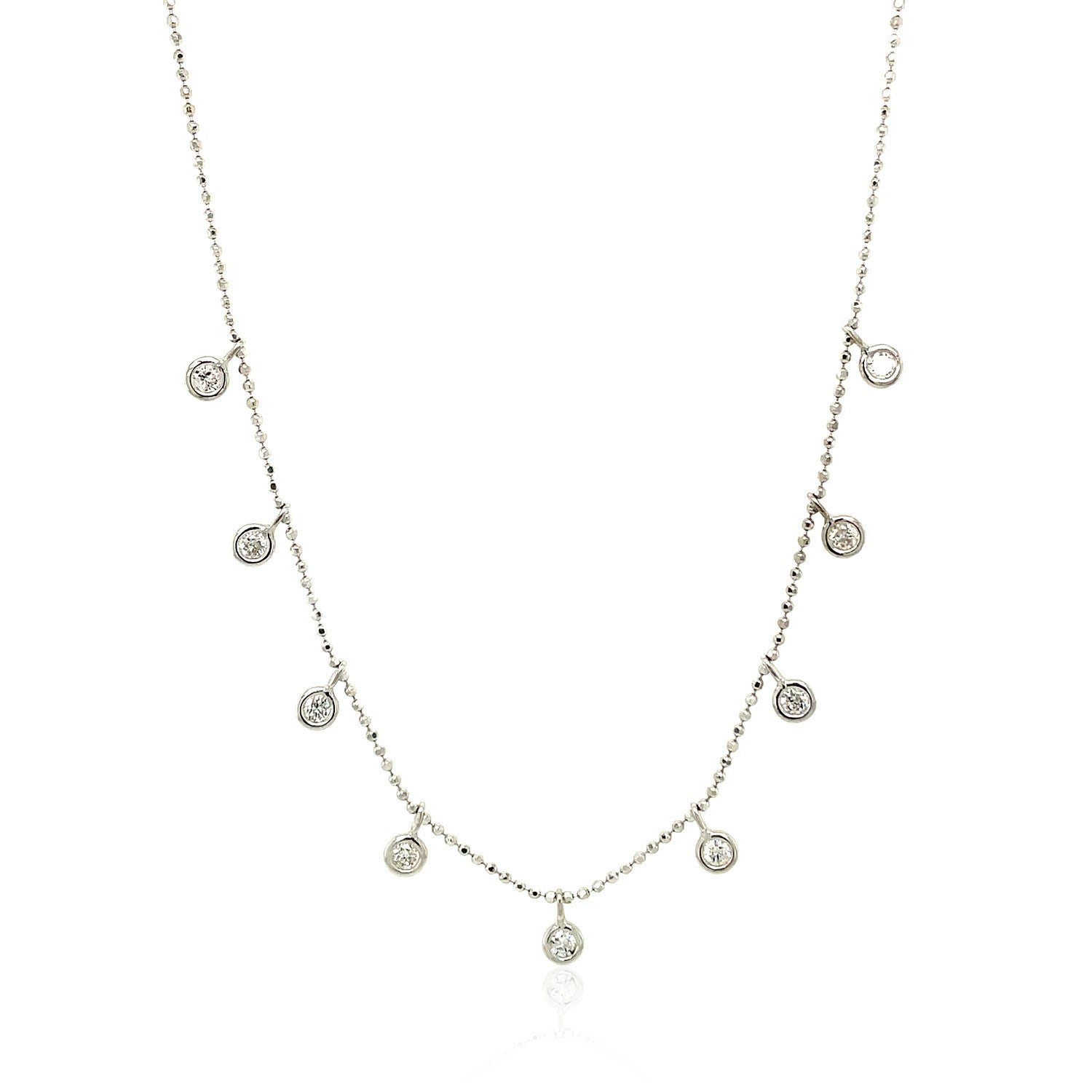14k White Gold Necklace with Round Diamond Charms - Alexandria Jewelry & Company Beverly Hills