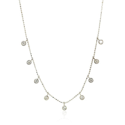 14k White Gold Necklace with Round Diamond Charms - Alexandria Jewelry & Company Beverly Hills