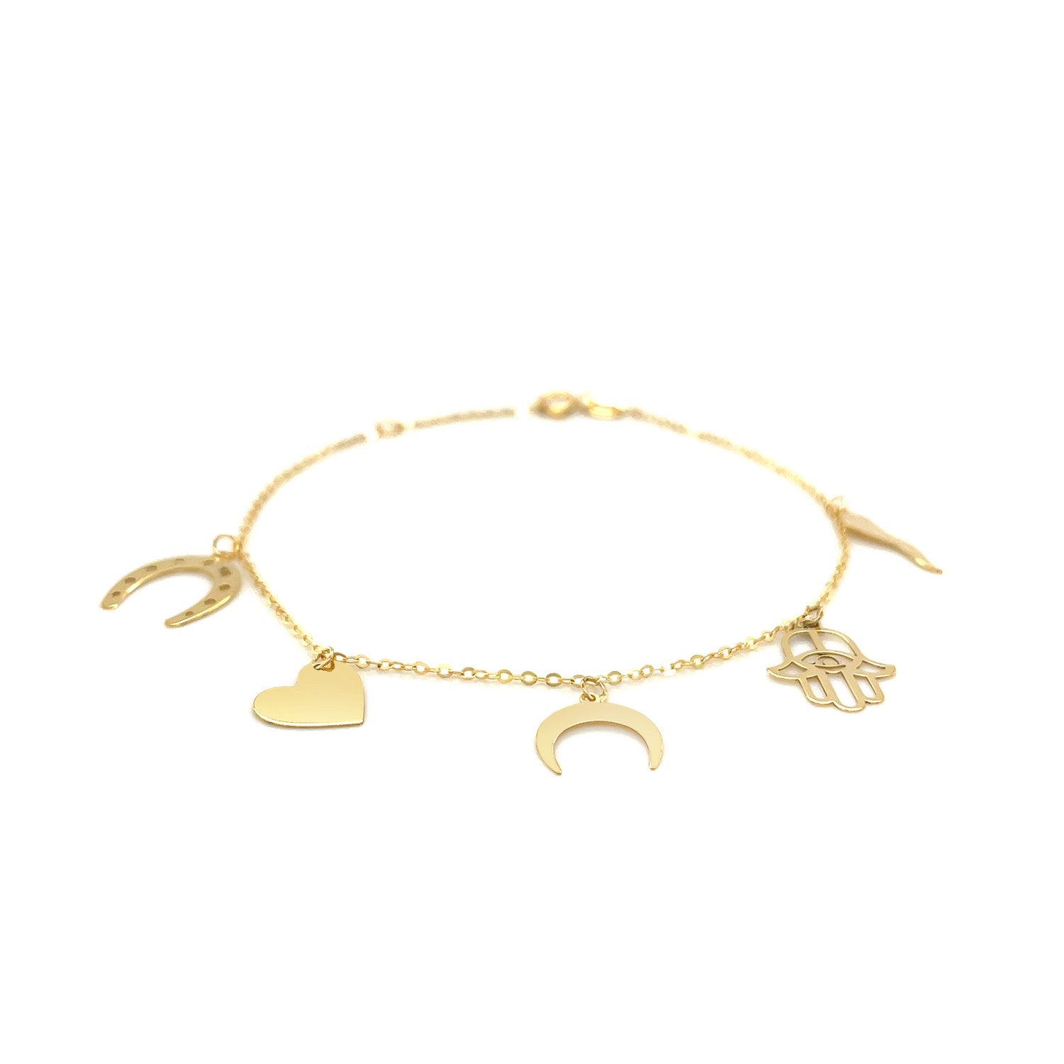 14k Yellow Gold 7 inch Bracelet with Polished Charms - Alexandria Jewelry & Company Beverly Hills