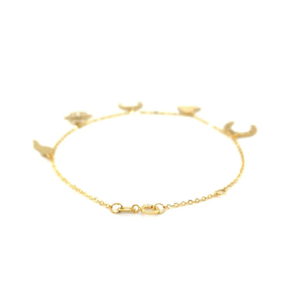 14k Yellow Gold 7 inch Bracelet with Polished Charms - Alexandria Jewelry & Company Beverly Hills