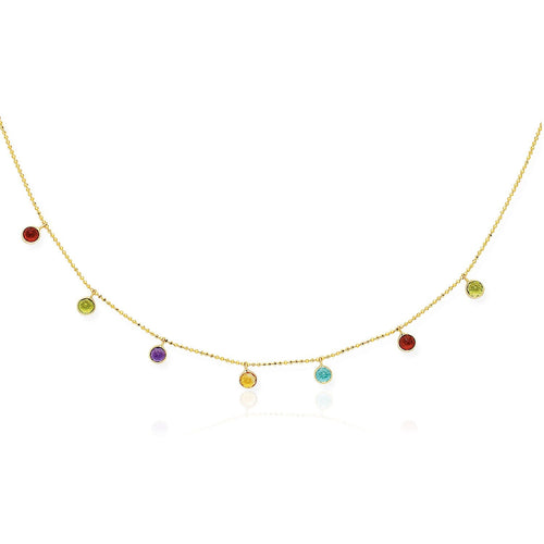 14k Yellow Gold Cable Chain Necklace with Round Multi-Tone Charms - Alexandria Jewelry & Company Beverly Hills