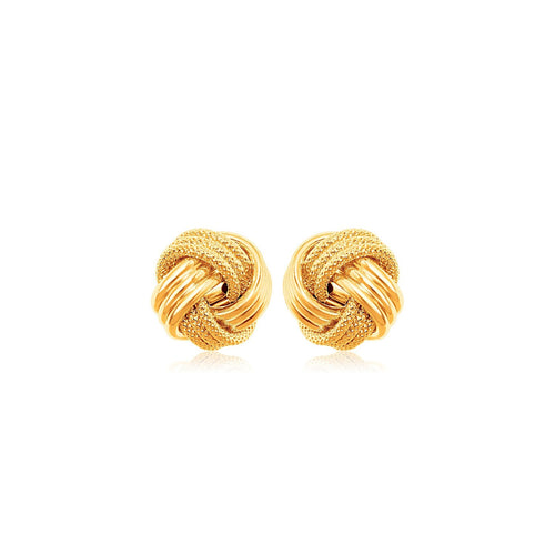 10k Yellow Gold Love Knot with Ridge Texture Earrings